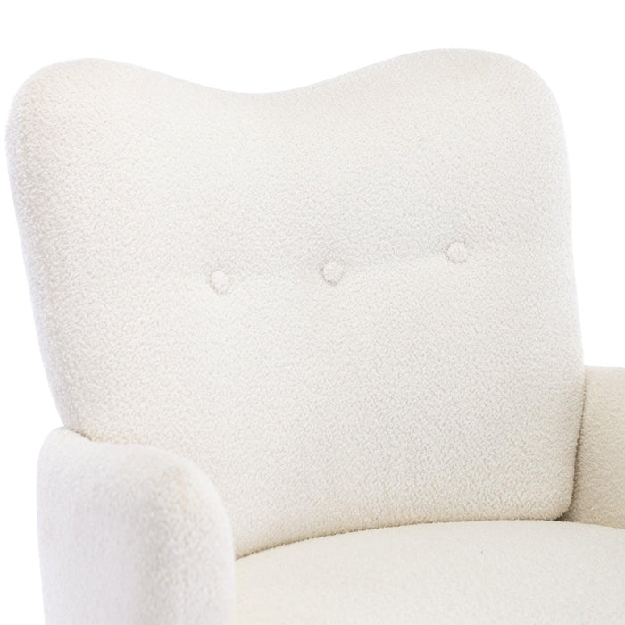 Cozy Teddy Fabric Arm Chair with Sloped High Back and Contemporary Metal Legs ,White