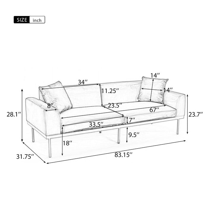 Modern Velvet Sofa with Metal Legs,Loveseat Sofa Couch with Two Pillows for Living Room and Bedroom,Blue