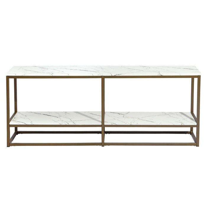 59.8 inch White Marble Gold Frame TV STAND WithStorage