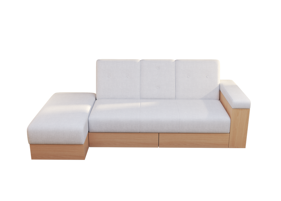 Multi-functional sofa, can sit, lie down, withStorage box and drawer, and theStorage box can be used as tea table and pedal(white)