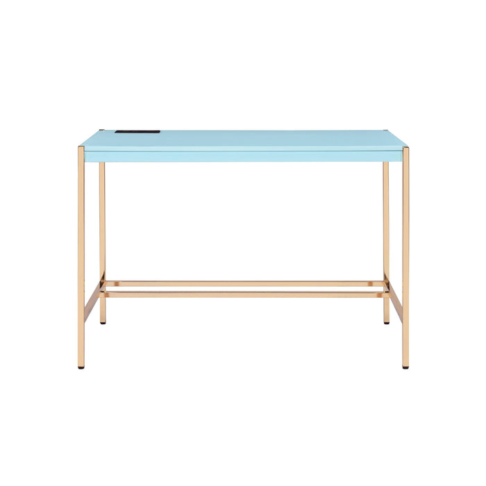 ACME Midriaks Writing Desk w/USB Port in Baby Blue & Gold Finish OF00023