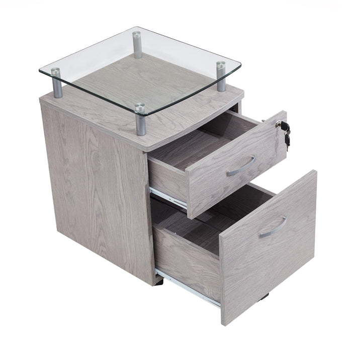 Techni Mobili Rolling File Cabinet with Glass Top, Grey