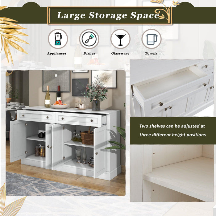 Kitchen SideboardStorage Buffet Cabinet with 2 Drawers & 4 Doors Adjustable Shelves for Dining Room, Living Room (Antique White)