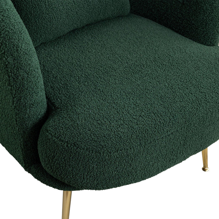 30.32"W Accent Chair Upholstered Curved Backrest Reading Chair Single Sofa Leisure Club Chair with Golden Adjustable Legs For Living Room Bedroom Dorm Room (Green Boucle)