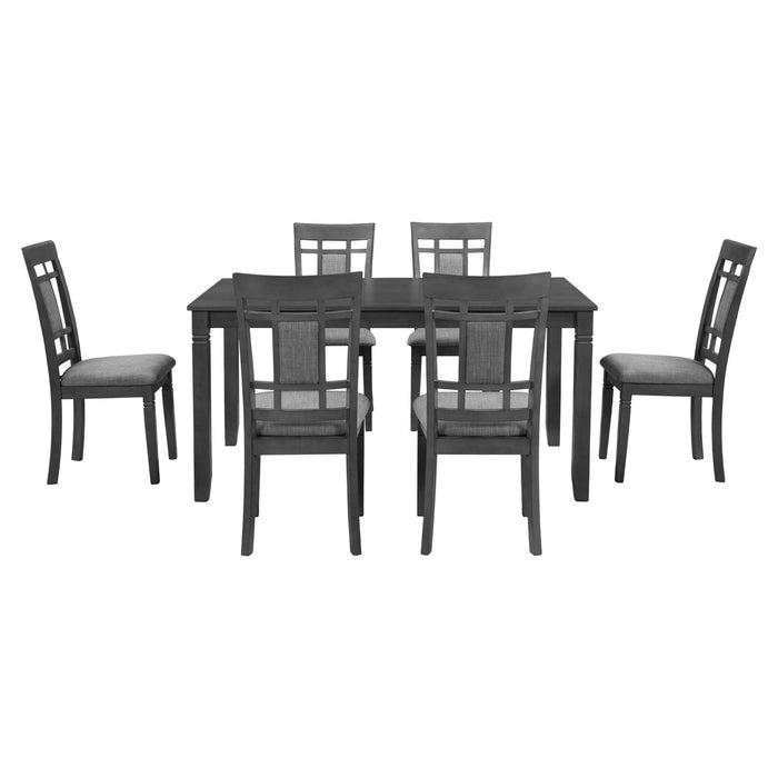 7-Piece Farmhouse Rustic Wooden Dining Table Set Kitchen Furniture Set with 6 Padded Dining Chairs, Gray