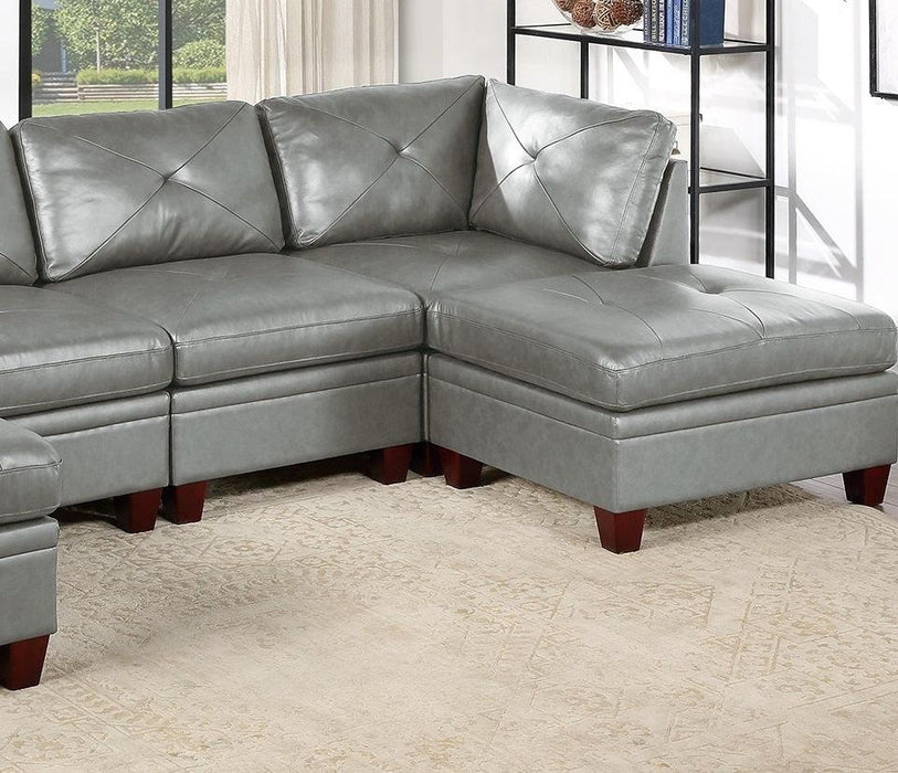 Genuine Leather Sectional Sofa Chair Ottomans 6pc Set Grey Tufted Couch Living Room Furniture