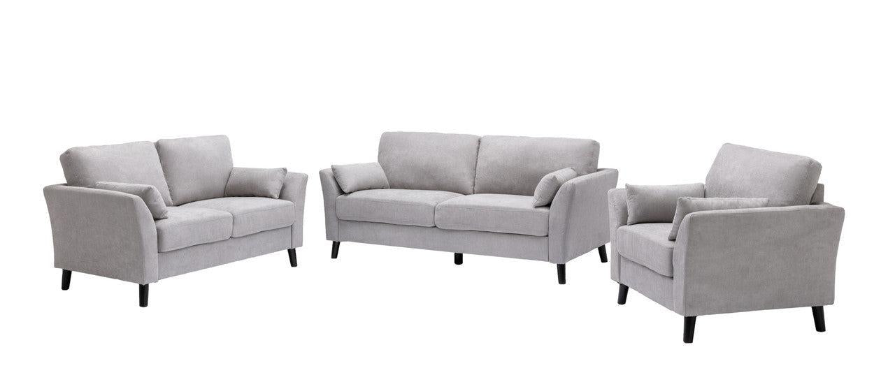 Damian Light Gray Velvet Fabric Sofa Loveseat Chair Living Room Set