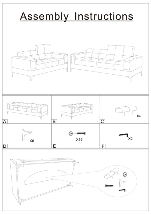 White Faux Leather Living Room 2pc Sofa set Sofa And Loveseat Furniture Couch Unique Design Metal Legs Adjustable Headrest