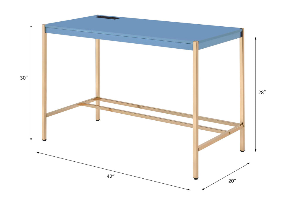 ACME Midriaks Writing Desk w/USB Port in Navy Blue & Gold Finish OF00022