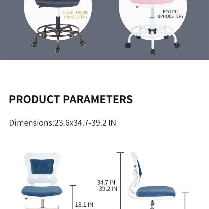 Home Office Desk Chair,Drafting Chair,Height Adjustable Rolling Chair, Armless CuteModern Task Chair for Make Up and Teens Homework,White+Orange