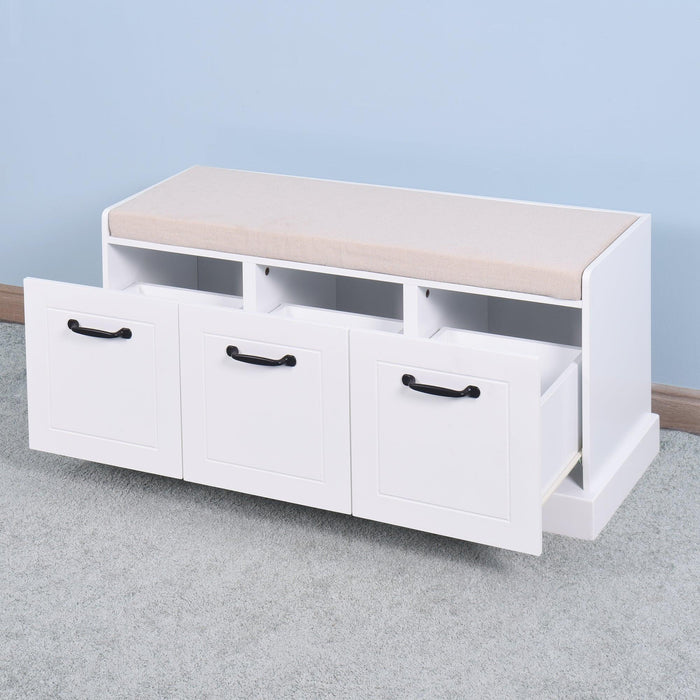 Wooden EntrywayShoe Cabinet Living RoomStorage Bench with White Cushion