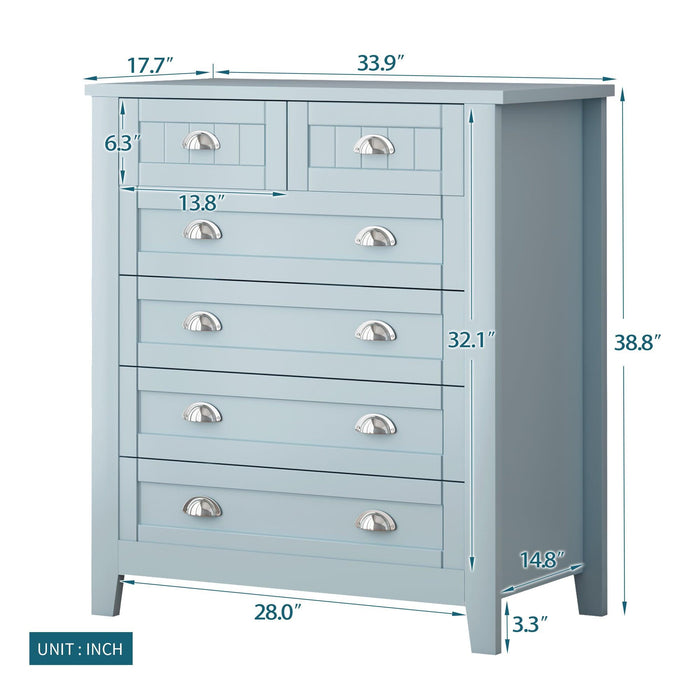 DRAWER DRESSER CABINET，BAR CABINET, storge cabinet, lockers, retro shell-shaped handle, can be placed in the living room, bedroom, dining room, Blue-gray