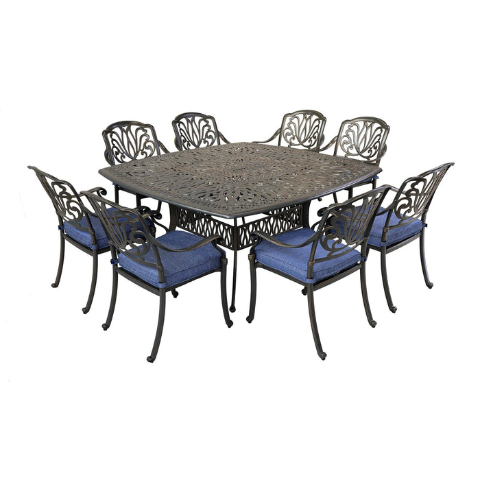 Square 8 - Person 64" Long Aluminum Dining Set with Cushions