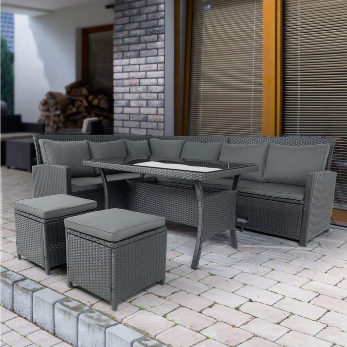 6 Pieces PE Rattan sectional Outdoor Furniture Cushioned Sofa Set with 2Storage Under Seat