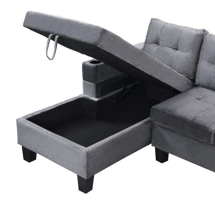 Sectional Sofa Set for Living Room with L Shape  Chaise Lounge ,cup holder and  Left  Hand withStorage Chaise Modern 4 Seat (Grey) 
--LEFT CHAISE WITHStorage