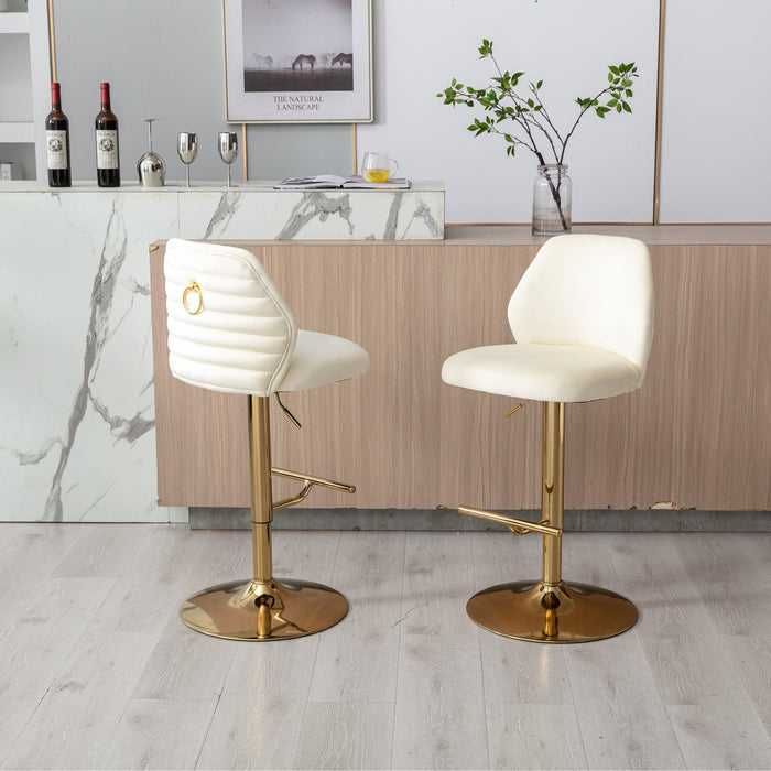 Swivel Bar Stools Chair Set of 2Modern Adjustable Counter Height Bar Stools, Velvet Upholstered Stool with Tufted High Back & Ring Pull for Kitchen , Chrome Golden Base,Cream