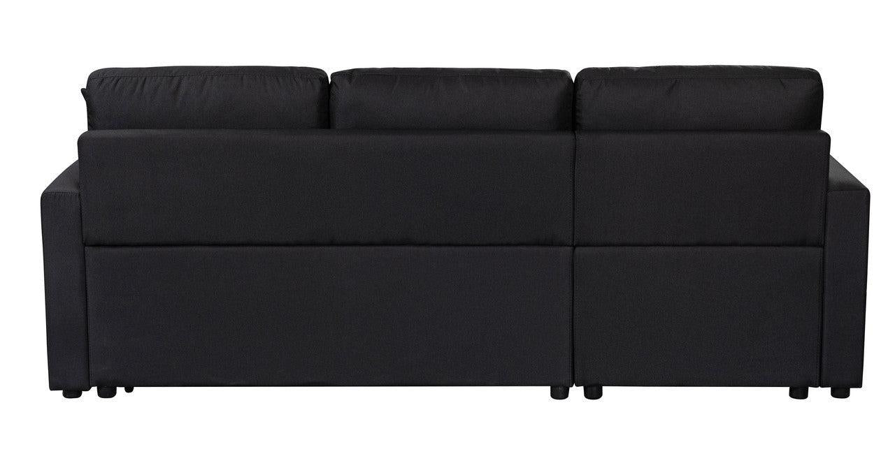 Paisley Black Linen Fabric Reversible Sleeper Sectional Sofa withStorage Chaise