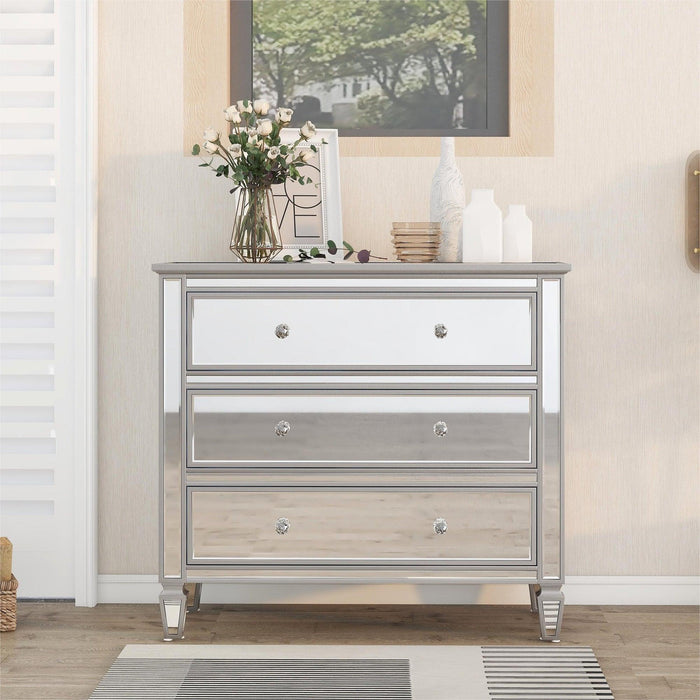 Elegant Mirrored Chest with 3 Drawers,Modern Silver FinishedStorage Cabinet for Living Room, Hallway, Entryway