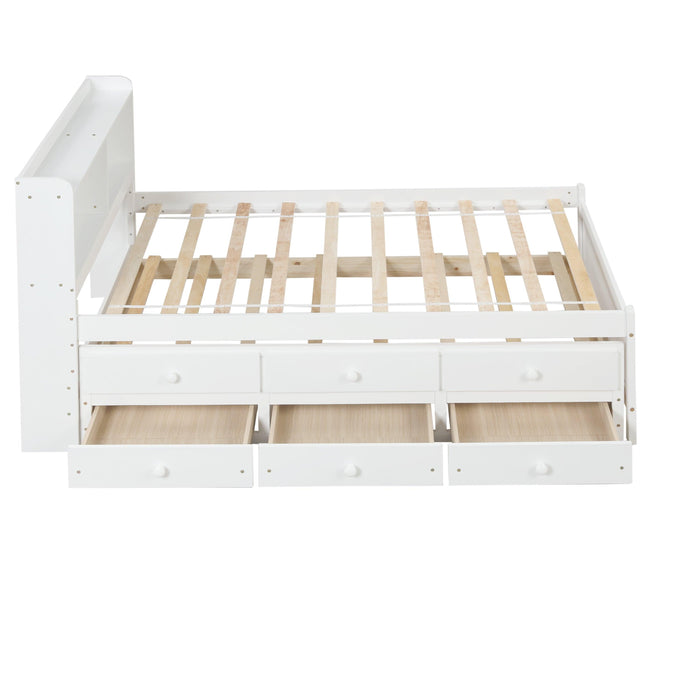 Twin Bed with Bookcase,Twin Trundle,Drawers,White