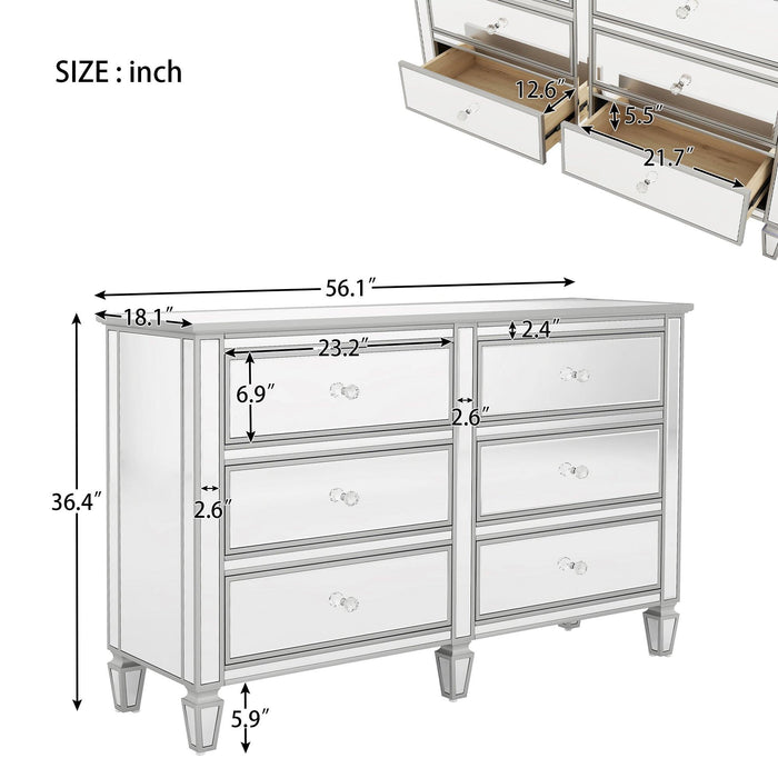 Elegant 3 Pieces Bedroom Set Full Upholstered Curved Tufted Linen Platform Bed Frame with Mirrored Silver Finished Nightstand and Dresser