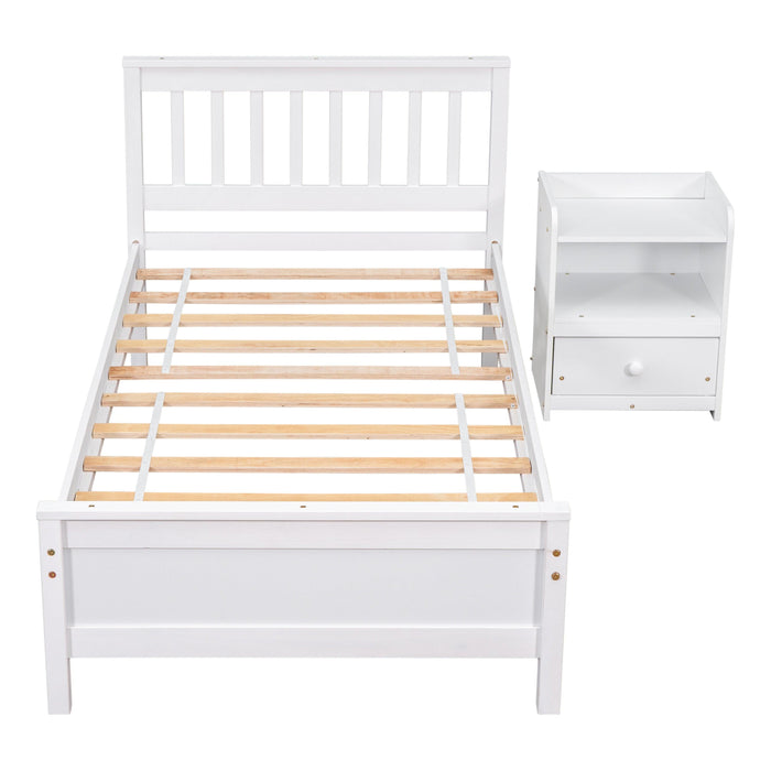 Twin Bed with Headboard and Footboard for Kids, Teens, Adults,with a Nightstand,Wite