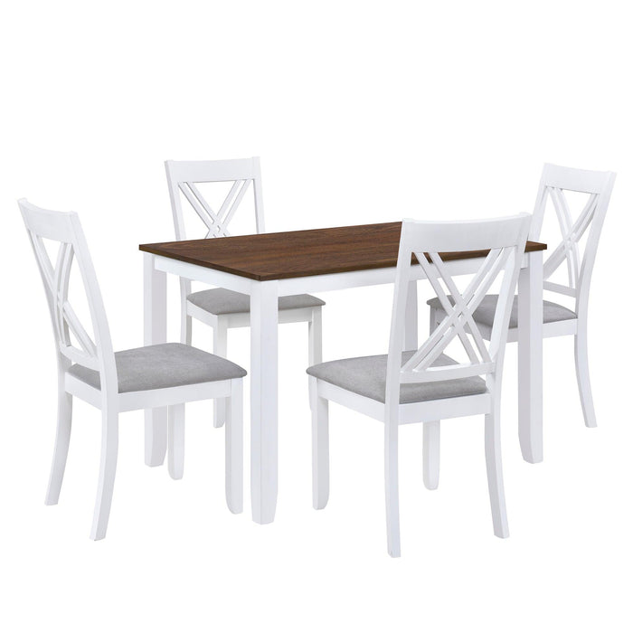 Rustic Minimalist Wood 5-Piece Dining Table Set with 4 X-Back Chairs for Small Places, White