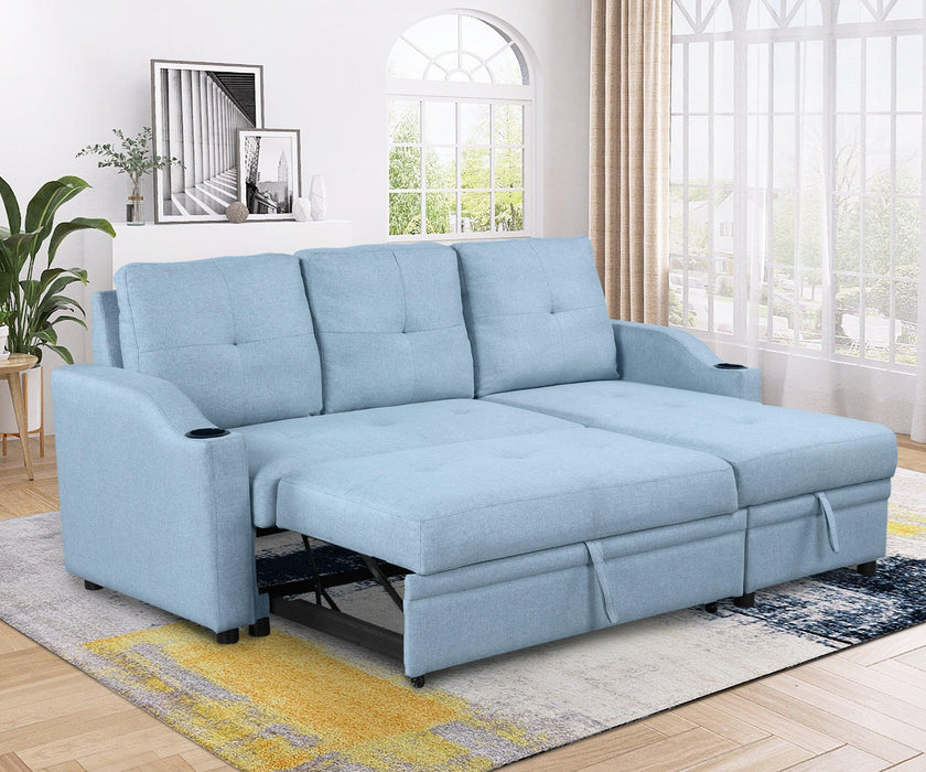 80.3"  Pull Out Sofa BedModern Padded Upholstered Sofa Bed , Linen Fabric 3 Seater Couch withStorage Chaise and Cup Holder , Small Couch for Small Spaces