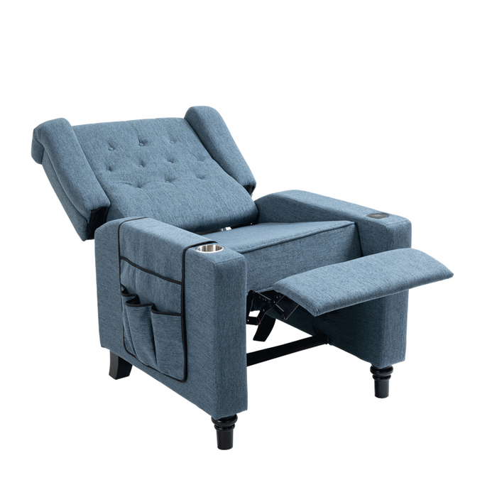 Arm Pushing Recliner Chair,Modern Button Tufted Wingback Push Back Recliner Chair, Living Room Chair Fabric Pushback Manual Single Reclining Sofa Home Theater Seating for Bedroom,Navy Blue