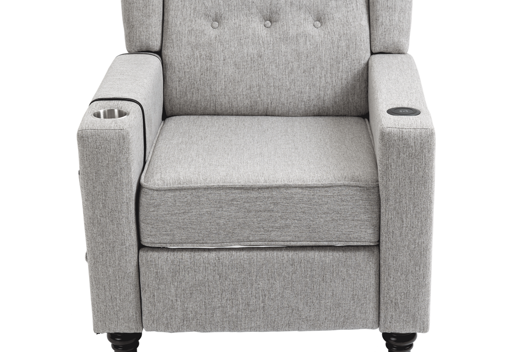 Arm Pushing Recliner Chair,Modern Button Tufted Wingback Push Back Recliner Chair, Living Room Chair Fabric Pushback Manual Single Reclining Sofa Home Theater Seating for Bedroom,Light Gray