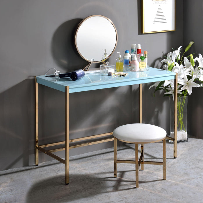 ACME Midriaks Writing Desk w/USB Port in Baby Blue & Gold Finish OF00023