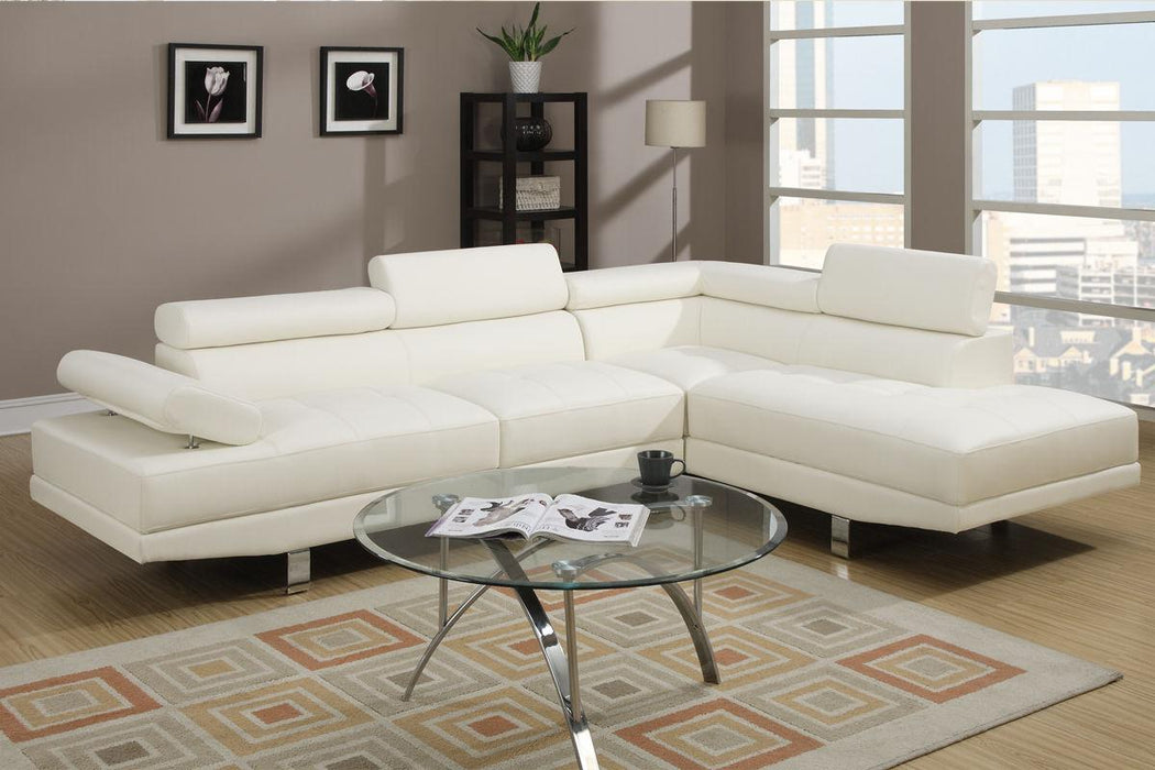 White Color Sectional Living Room Furniture Faux Leather Adjustable Headrest Right Facing Chaise & Left Facing Sofa