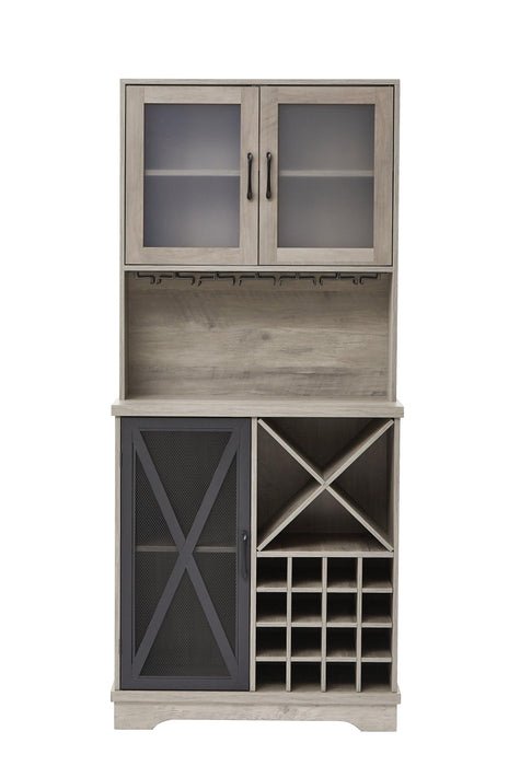 Farmhouse Wine Cabinet , Large Capacity Kitchen SideboardStorage Cabinet With Wine Rack And Glass Holder, Adjustable Shelf And 16 Square Compartments (Gray, 31.50" W*13.4" D*71.06"H)