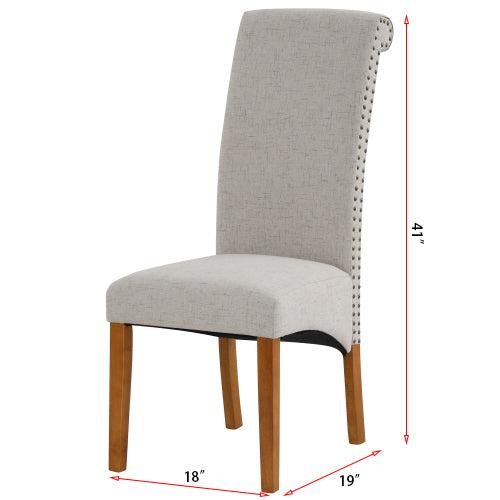 Set of 2 Uphostered Kitchen Dining Chairs w/Wood Legs, Padded Seat, Linen Fabric, Nails, Dining Chairs, Ideal for Dining Room, Kitchen, Living Room