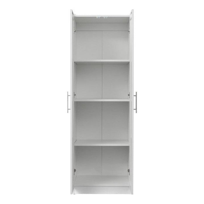 High wardrobe and kitchen cabinet with 2 doors and 3 partitions to separate 4Storage spaces, White