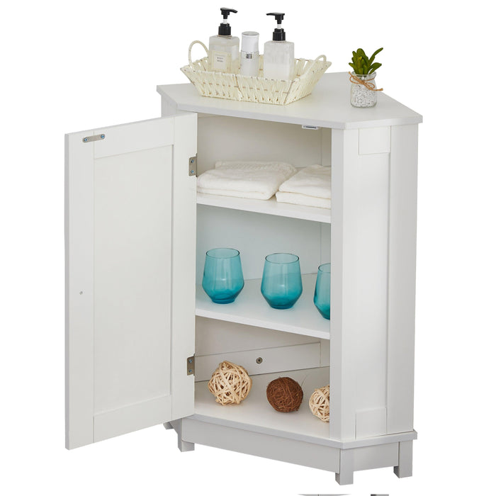 White Bathroom Cabinet Triangle CornerStorage Cabinet with Adjustable ShelfModern Style MDF Board