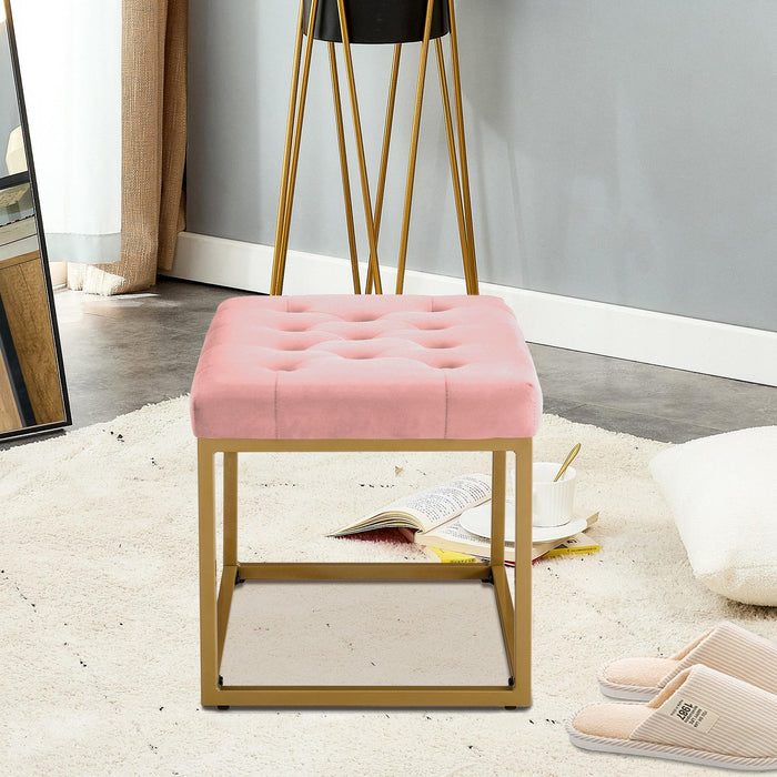 VelvetShoe Changing Stool, Footstool, Square Cushion Foot Stool, Sofa stool, Rest stool,Low Stool .Step Stool, Small Footrest .Suitable for Clothes Shop,Living Room, Porch, Fitting Room.Pink Bench