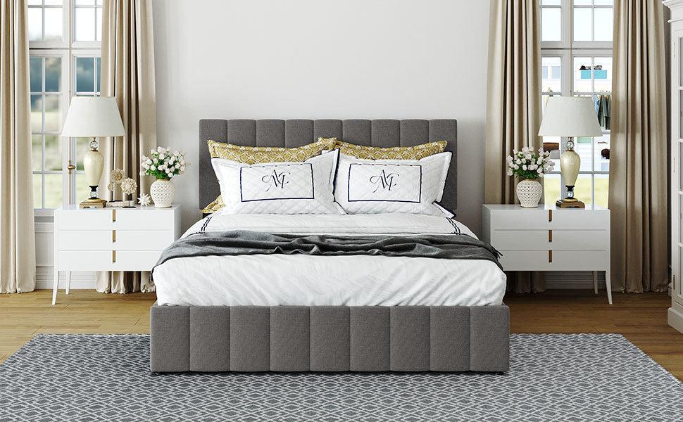 Queen size Upholstered Platform bed with a HydraulicStorage System - Gray