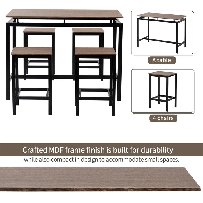 5-Piece Kitchen Counter Height Table Set, Dining Table with 4 Chairs (Dark Brown)