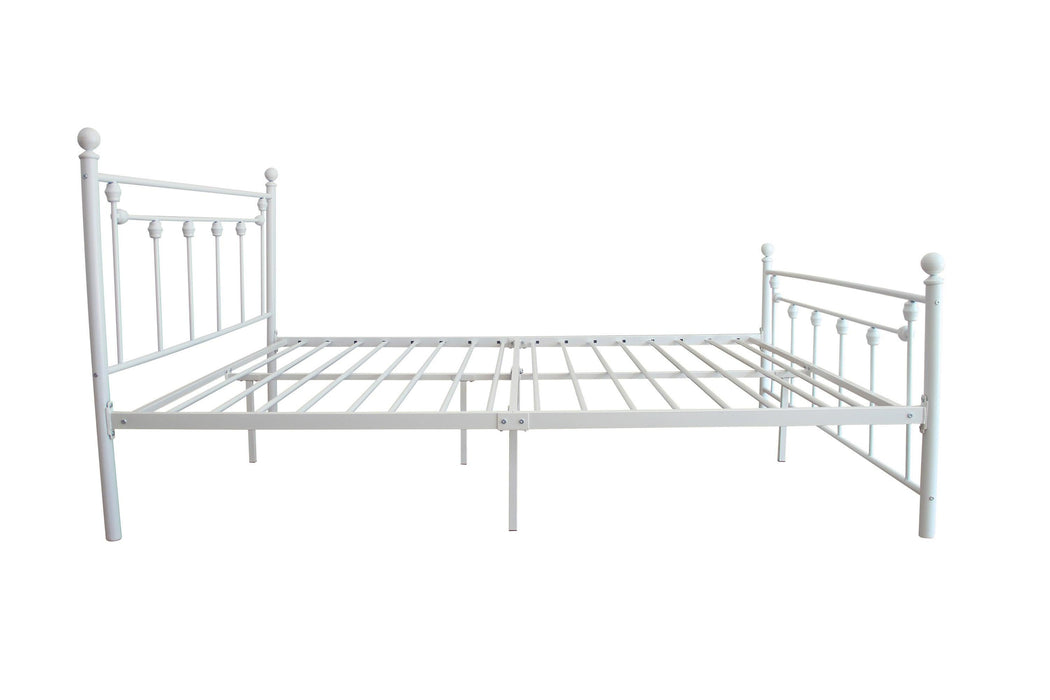 Full Size Metal Bed Frame with Headboard and Footboard (White)