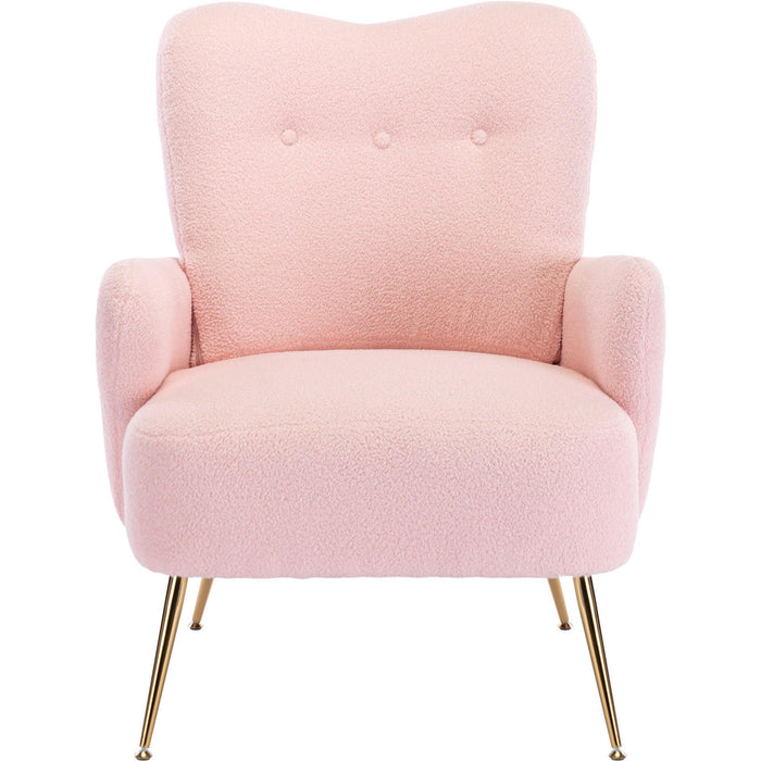 Cozy Teddy Fabric Arm Chair with Sloped High Back and Contemporary Metal Legs ,Pink