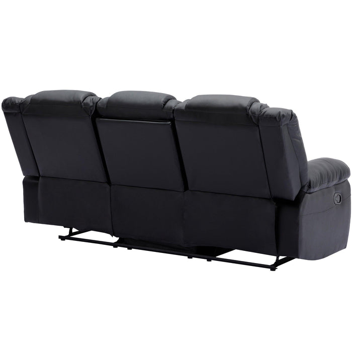 Home Theater Seating Manual Recliner with Center Console, PU Leather Reclining Sofa for Living Room,Black