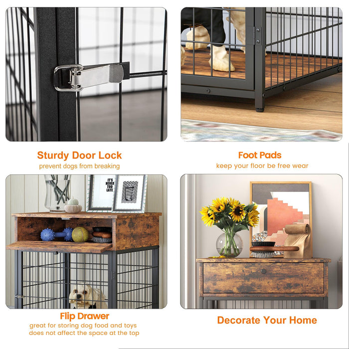 Furniture Style Wood Dog Crate End Table withStorage Console（Rustic Brown,19.69''w x 22.83''d x 26.97''h）