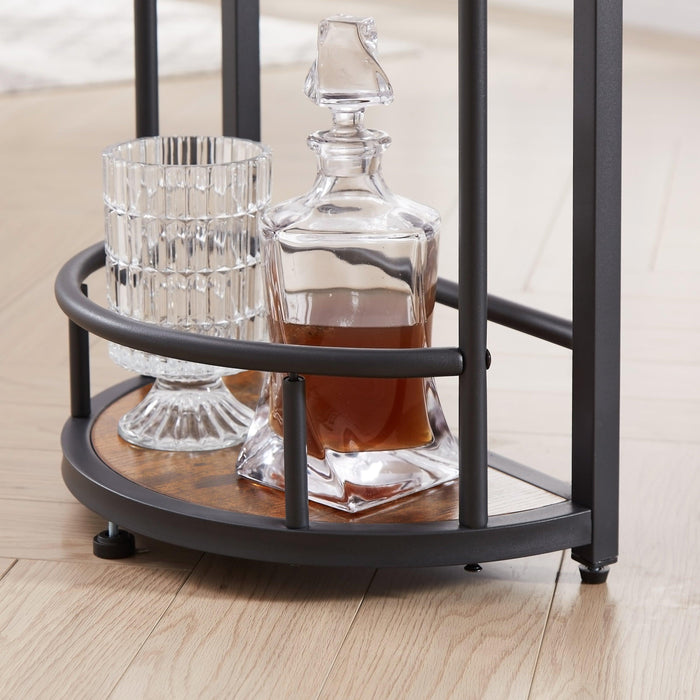 Bar table with bottle holder and glass holder, multifunctional high bar table, can hold 8 bottles of wine and 9 glasses, with sideStorage.(Rustic Brown,53.3’’w x 15.75’’d x 36.4’’h)