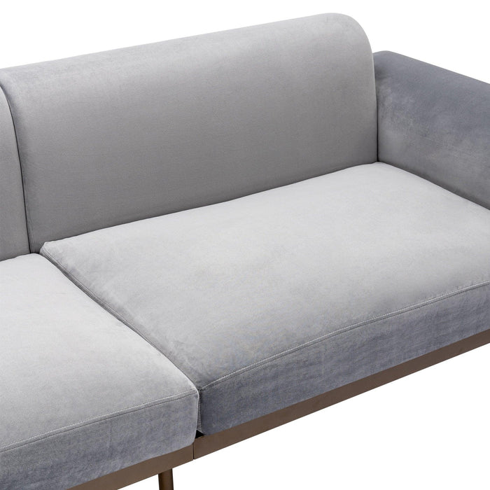 Modern Velvet Sofa with Metal Legs,Loveseat Sofa Couch with Two Pillows for Living Room and Bedroom,Grey