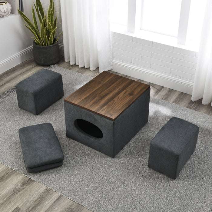 25"WModern design hollowStorage ottoman, upholstery, coffee table, two small footstools, easyStorage and wide use