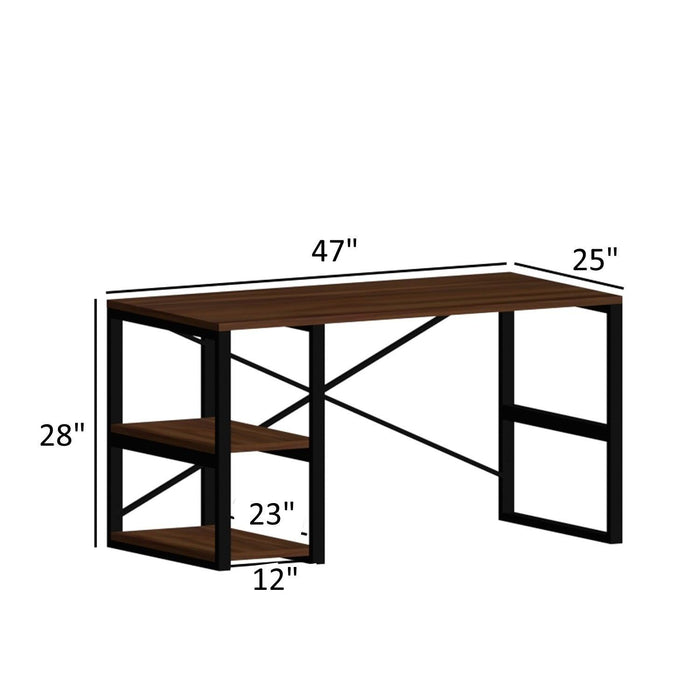 Furnish Home Store Sage Black Metal Frame 47" Wooden Top 2 Shelves Writing and Computer Desk for Home Office, Black