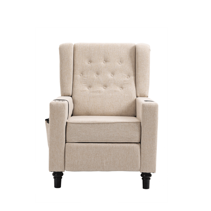 Arm Pushing Recliner Chair,Modern Button Tufted Wingback Push Back Recliner Chair, Living Room Chair Fabric Pushback Manual Single Reclining Sofa Home Theater Seating for Bedroom,Khaki Yelkow