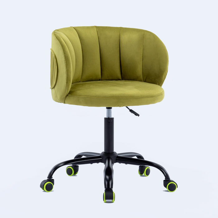 Zen Zone Velvet Leisure office chair, suitable for study and office, can adjust the height, can rotate 360 degrees, with pulley, Olive Green