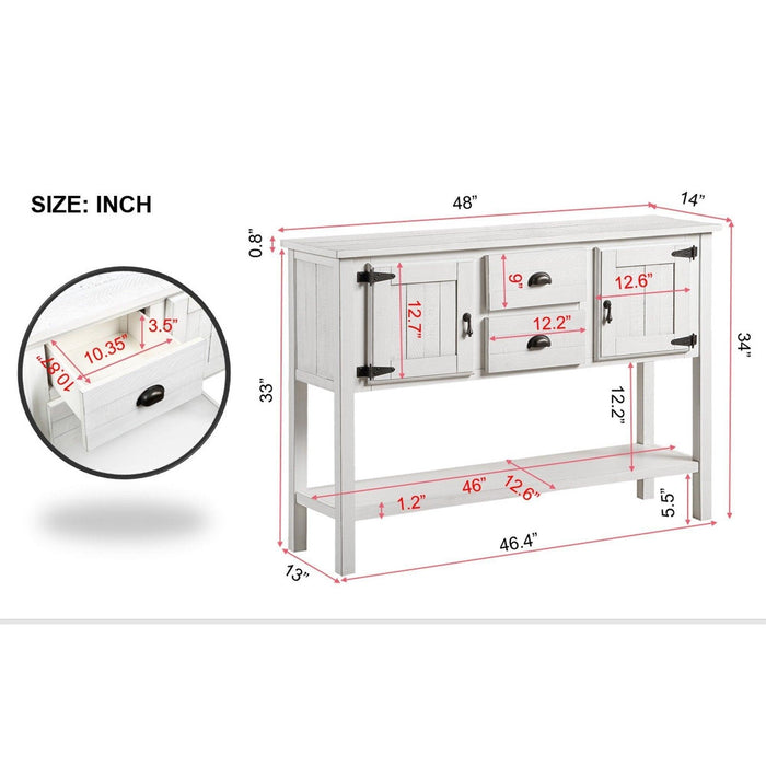 48'' Solid Wood Sideboard Console Table with 2 Drawers and Cabinets and Bottom Shelf, Retro StyleStorage Dining Buffet Server Cabinet for Living Room Kitchen Dining Room (Antique White