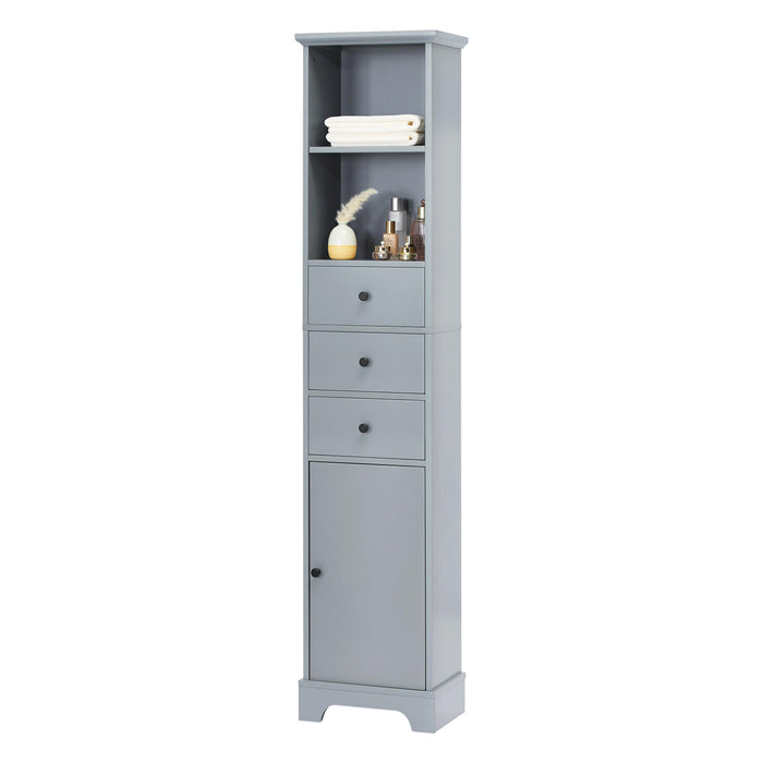 Grey Tall Bathroom Cabinet, FreestandingStorage Cabinet with 3 Drawers and Adjustable Shelf, MDF Board with Painted Finish